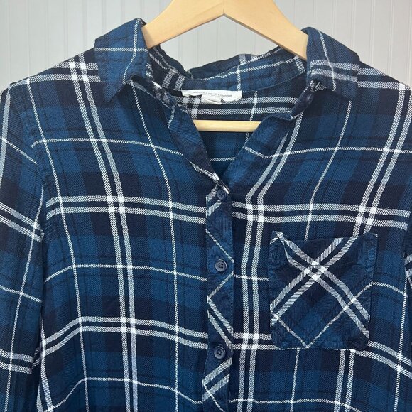 Beach Lunch Lounge Flannel Plaid Button Down Shirt Blue Cozycore Lumberjack - Picture 4 of 10